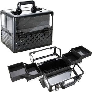 Armored Acrylic Makeup Train Case Professional Nail Art Storage with 4-Tiers Acc